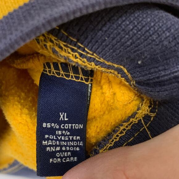 Upcycled Hand Printed Womens XL Yellow Blue Wild Bird Long Sleeve Sweatshirt - Picture 5 of 6